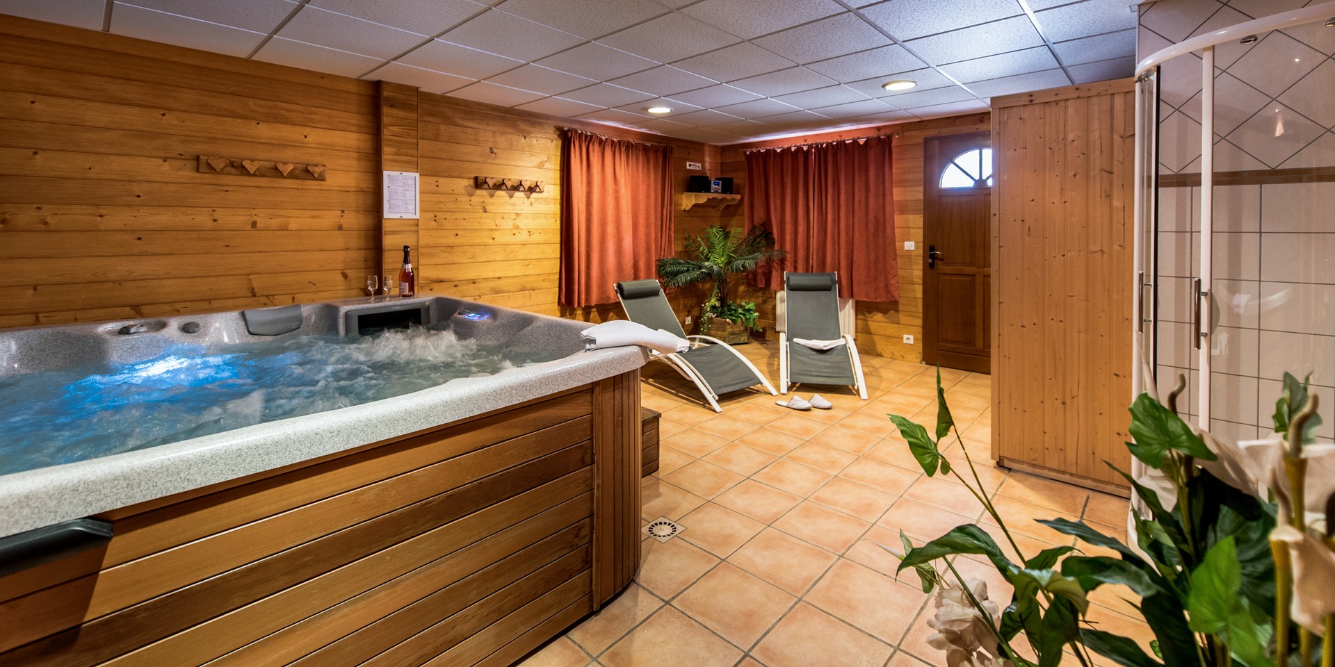 Wellness area with hot tub and sauna